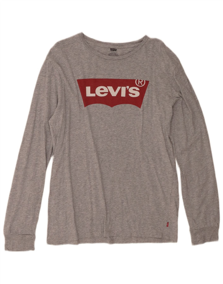 LEVI'S Mens Graphic Top Long Sleeve Medium Grey Cotton