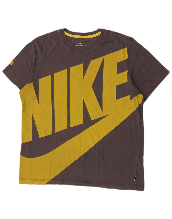 NIKE Mens Graphic T-Shirt Top Large Grey Cotton
