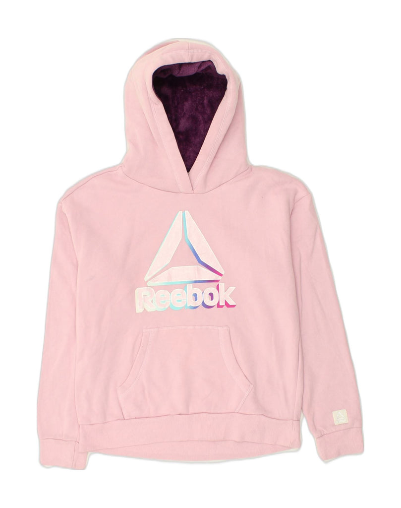 REEBOK Girls Graphic Hoodie Jumper 15-16 Years 2XL Pink Cotton | Vintage Reebok | Thrift | Second-Hand Reebok | Used Clothing | Messina Hembry 