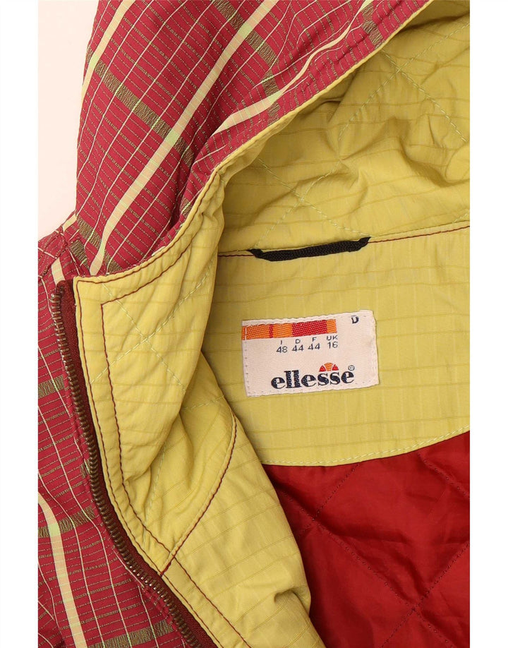 Ellesse Womens Hooded Oversized Windbreaker Jacket UK 16 Large Red Check