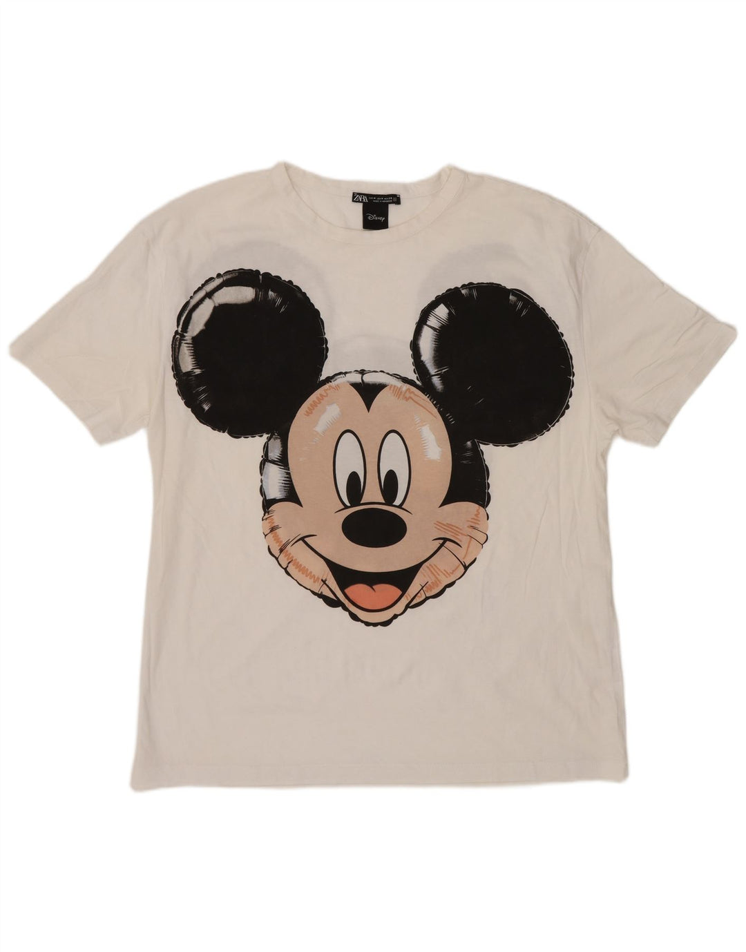 Zara Womens Mickey Mouse Graphic T-Shirt Top UK 14 Medium White Cotton