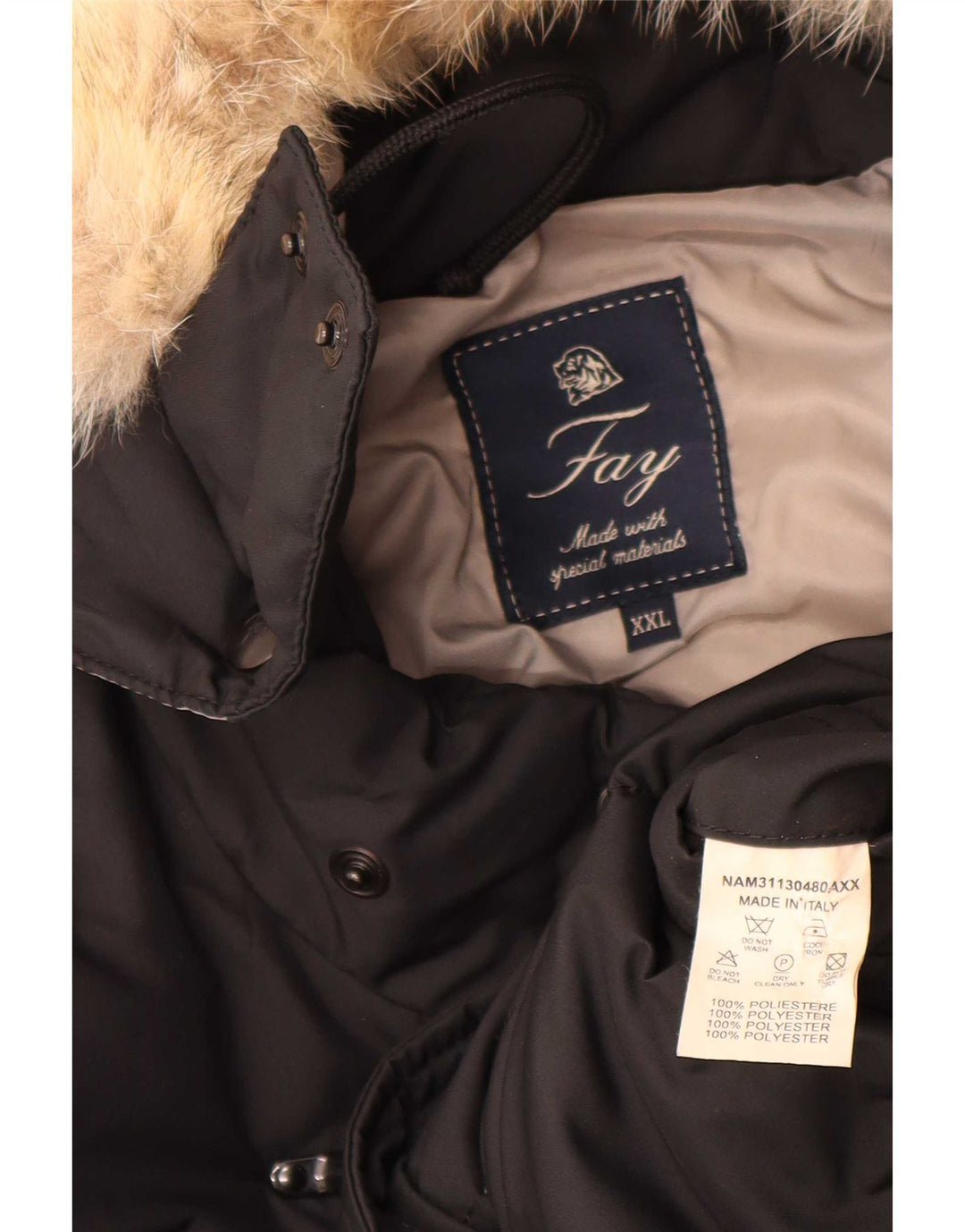 Fay Mens Hooded Padded Jacket UK 44 2XL Black Polyester