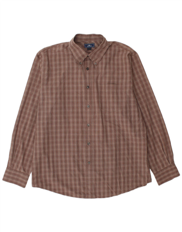 DOCKERS Mens Shirt Size 16 1/2 Large Brown Check Cotton