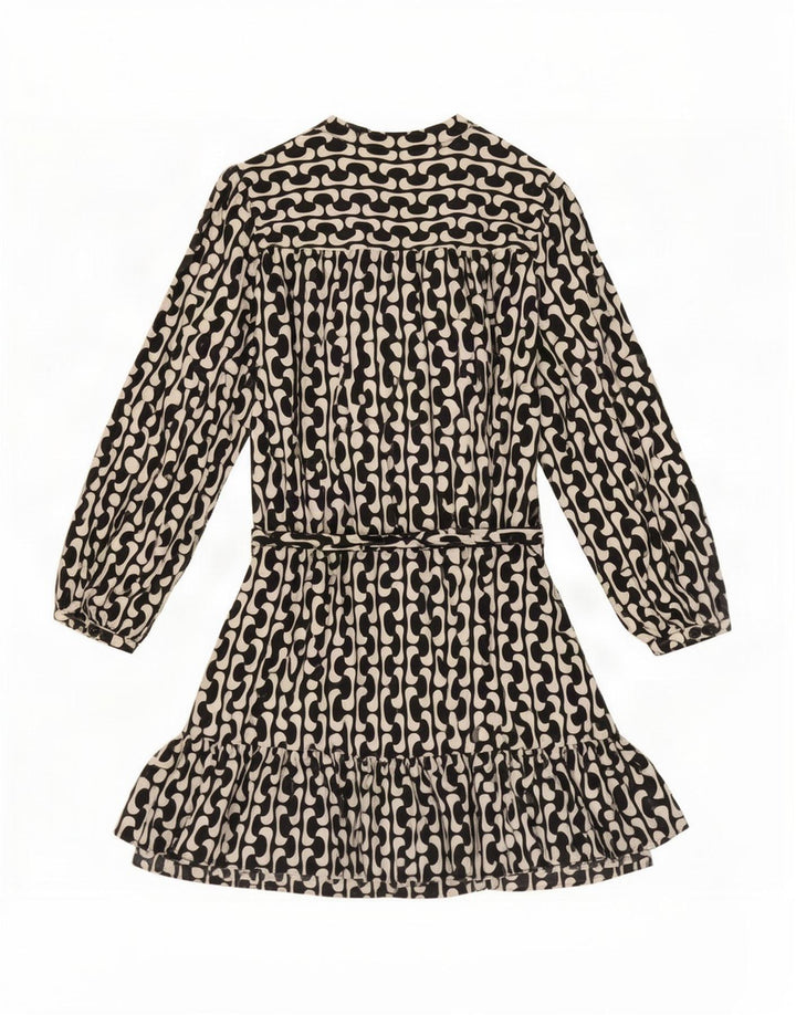 Zara Womens Oversized Abstract Pattern Tiered Dress UK 16 Large Black