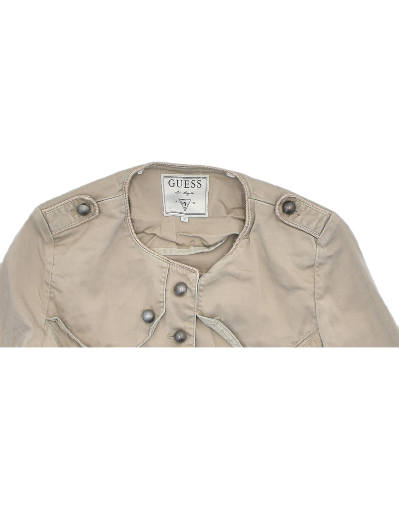 GUESS Womens Crop Denim Jacket UK10 Small Beige Cotton | Vintage | Thrift | Second-Hand | Used Clothing | Messina Hembry 