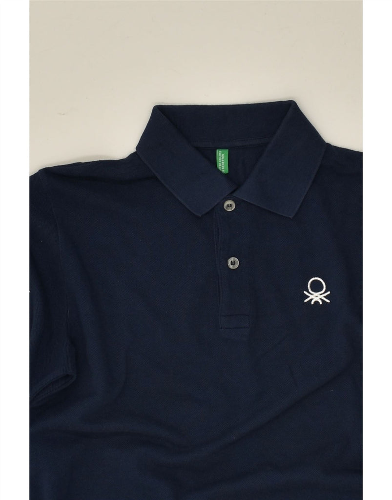 BENETTON Boys Long Sleeve Polo Shirt 11-12 Years 2XL Navy Blue Cotton | Vintage Benetton | Thrift | Second-Hand Benetton | Used Clothing | Messina Hembry 