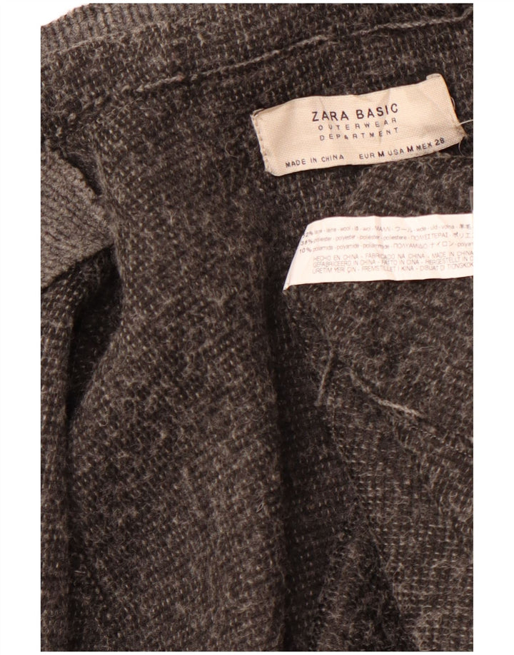 ZARA Womens Hooded Overcoat UK 14 Medium Grey Wool