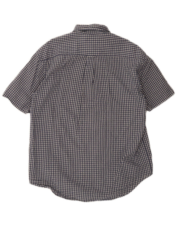 Nautica Mens Short Sleeve Shirt Medium Navy Blue Gingham Cotton