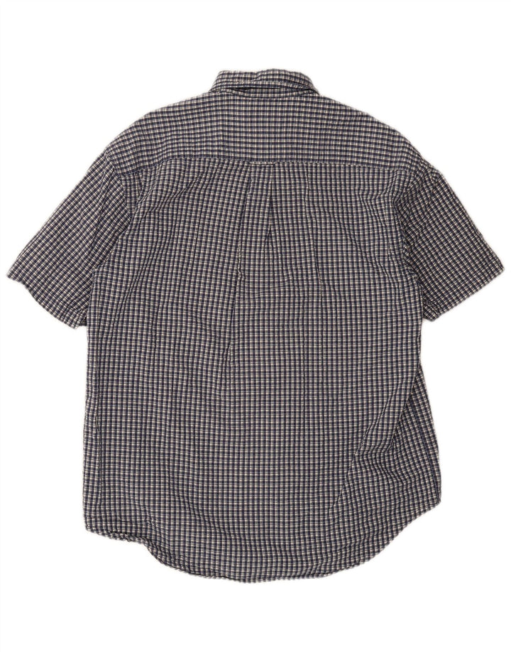 Nautica Mens Short Sleeve Shirt Medium Navy Blue Gingham Cotton