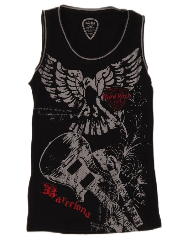 HARD ROCK CAFE Womens Barcelona Graphic Vest Top UK 8  Small Black Cotton