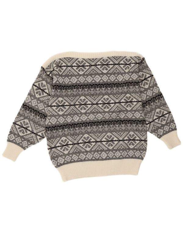 Vintage Womens Boat Neck Jumper Sweater UK 14 Medium Grey Geometric