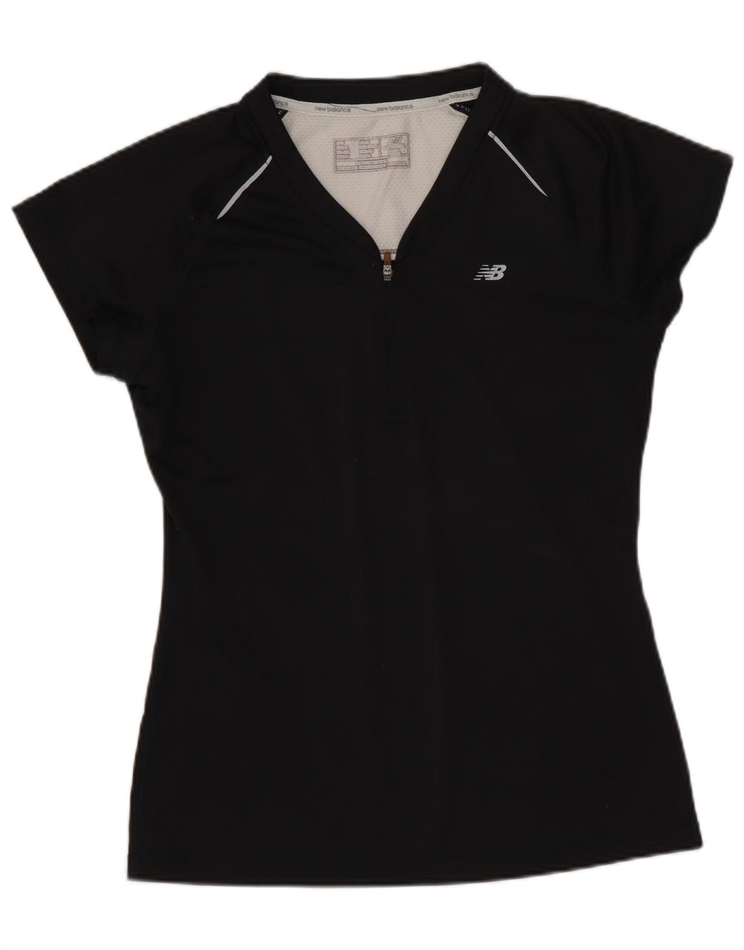 New Balance Womens T-Shirt Top UK 10 Small Black Colourblock Polyester