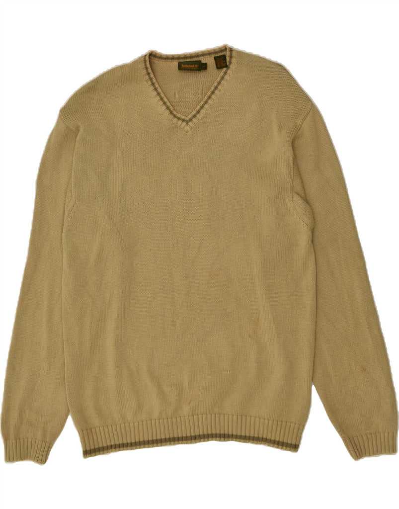 TIMBERLAND Mens V-Neck Jumper Sweater Large Beige Cotton | Vintage Timberland | Thrift | Second-Hand Timberland | Used Clothing | Messina Hembry 