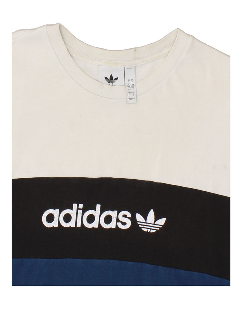 ADIDAS Mens Graphic T-Shirt Top Large Off White Colourblock Cotton | Vintage Adidas | Thrift | Second-Hand Adidas | Used Clothing | Messina Hembry 