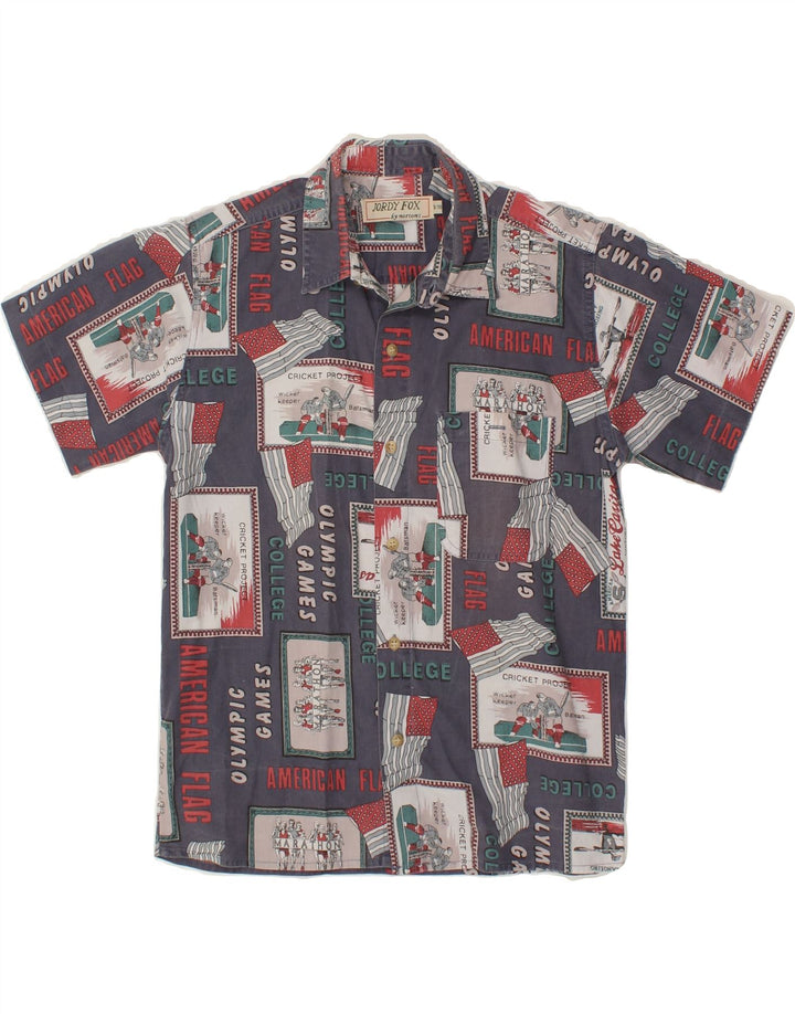 NORTONS Boys Short Sleeve Shirt 9-10 Years Navy Blue Patchwork Cotton Vintage Nortons and Second-Hand Nortons from Messina Hembry 