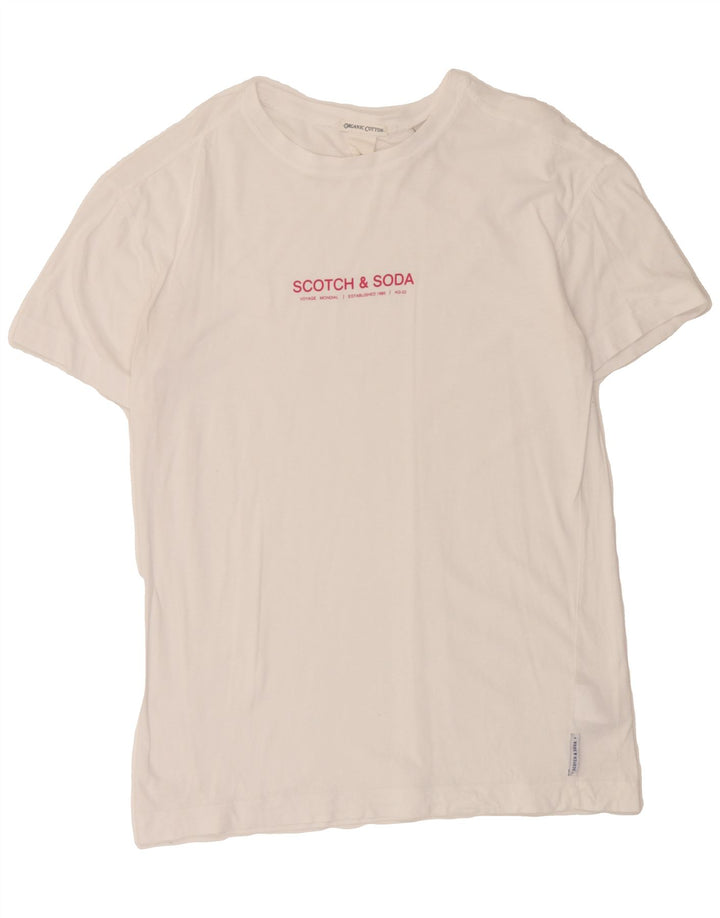SCOTCH & SODA Mens Graphic T-Shirt Top Small White Cotton Vintage Scotch & Soda and Second-Hand Scotch & Soda from Messina Hembry 