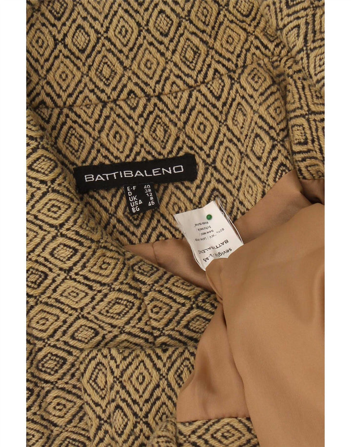 Vintage Womens Pea Coat UK 12 Medium Beige Argyle/Diamond New Wool
