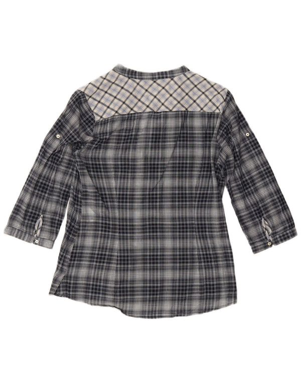 Zara Womens 3/4 Sleeve Shirt Blouse UK 10 Small Navy Blue Check Cotton