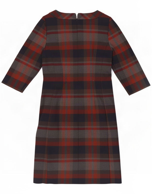 Laura Ashley Womens 3/4 Sleeve Sheath Dress UK 10 Small Navy Blue Plaid