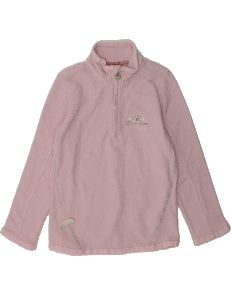 CHAMPION Girls Zip Neck Fleece Jumper 3-4 Years 2XS Pink Polyester | Vintage Champion | Thrift | Second-Hand Champion | Used Clothing | Messina Hembry 