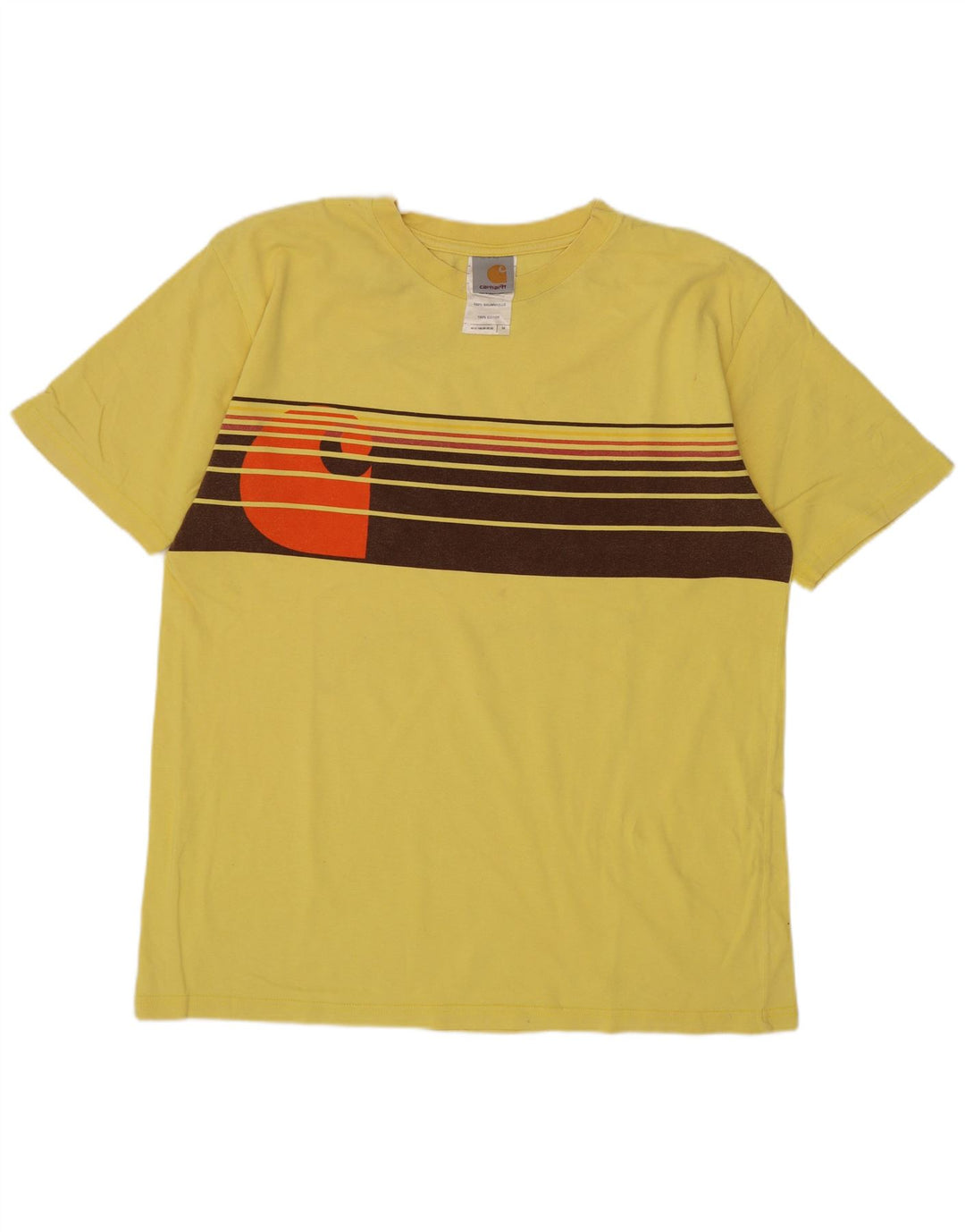 Carhartt Mens Graphic T-Shirt Top Medium Yellow Striped Cotton