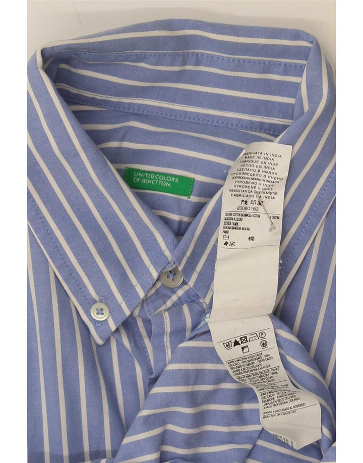 Benetton Mens Shirt Medium Blue Pinstripe Cotton