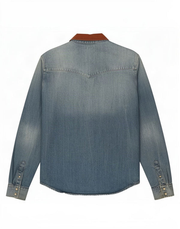All Saints Mens Slim Fit Denim Shirt Medium Blue Cotton