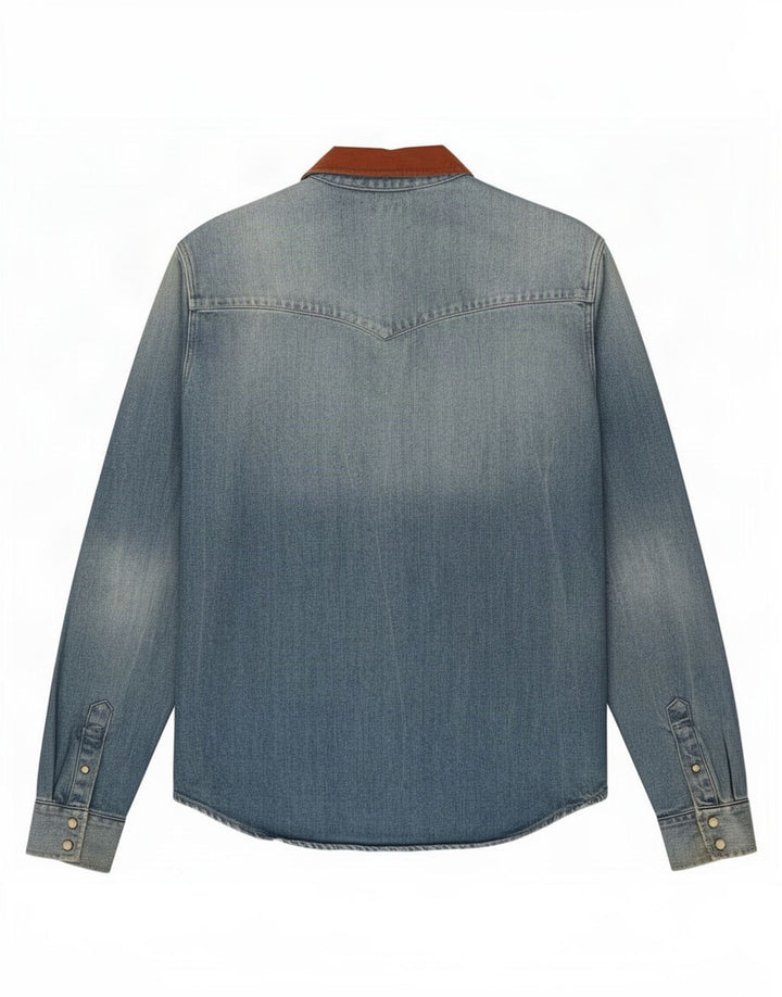 All Saints Mens Slim Fit Denim Shirt Medium Blue Cotton