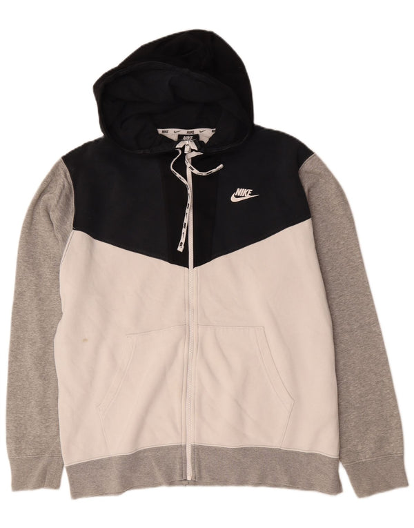 Nike Mens Graphic Zip Hoodie Sweater Large Grey Colourblock Cotton