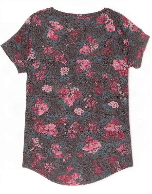 Superdry Womens Graphic T-Shirt Top UK 6 XS Grey Floral Cotton