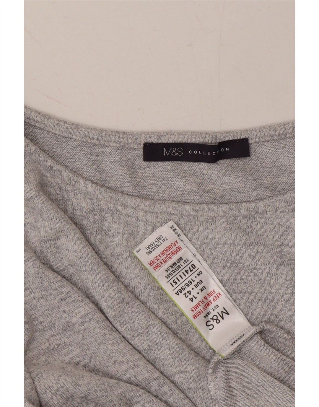 MARKS & SPENCER Womens Longline Boat Neck Jumper Sweater UK 14 Large Grey Vintage Marks & Spencer and Second-Hand Marks & Spencer from Messina Hembry 