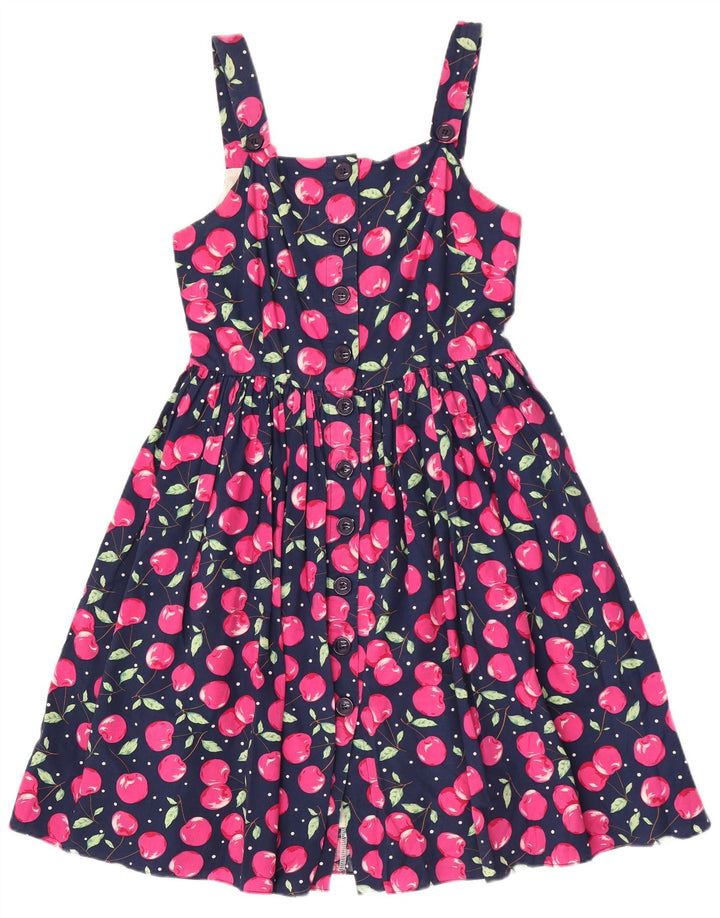 Vintage Womens Abstract Pattern Sundress UK 12 Medium Navy Blue Cotton