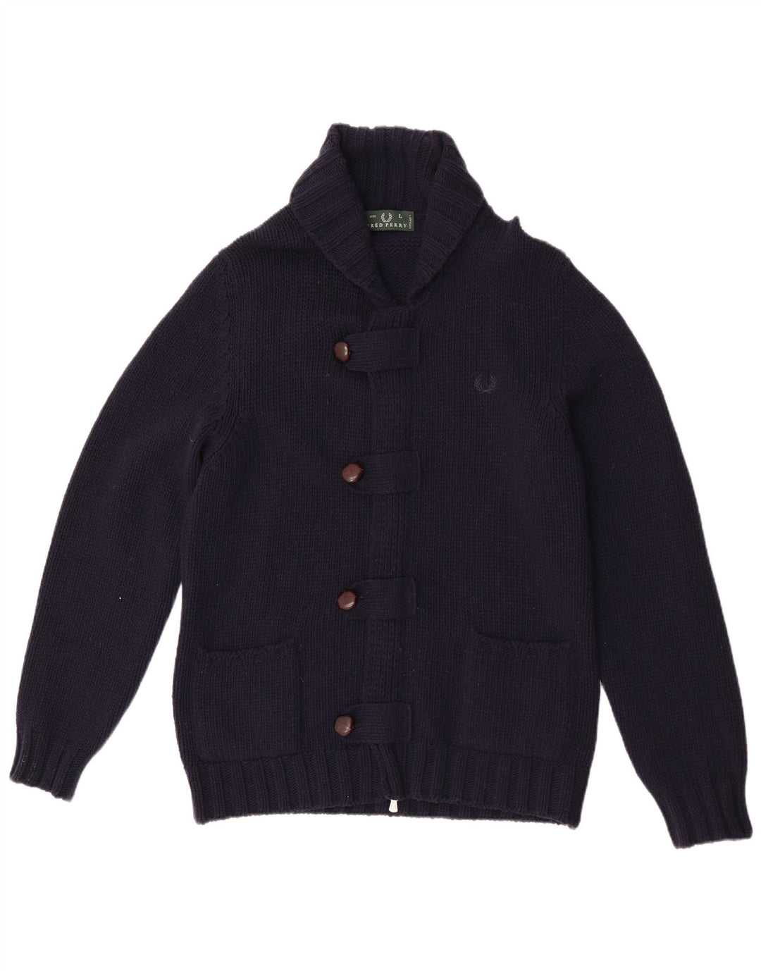 Fred Perry Mens Cardigan Sweater Large Navy Blue Wool