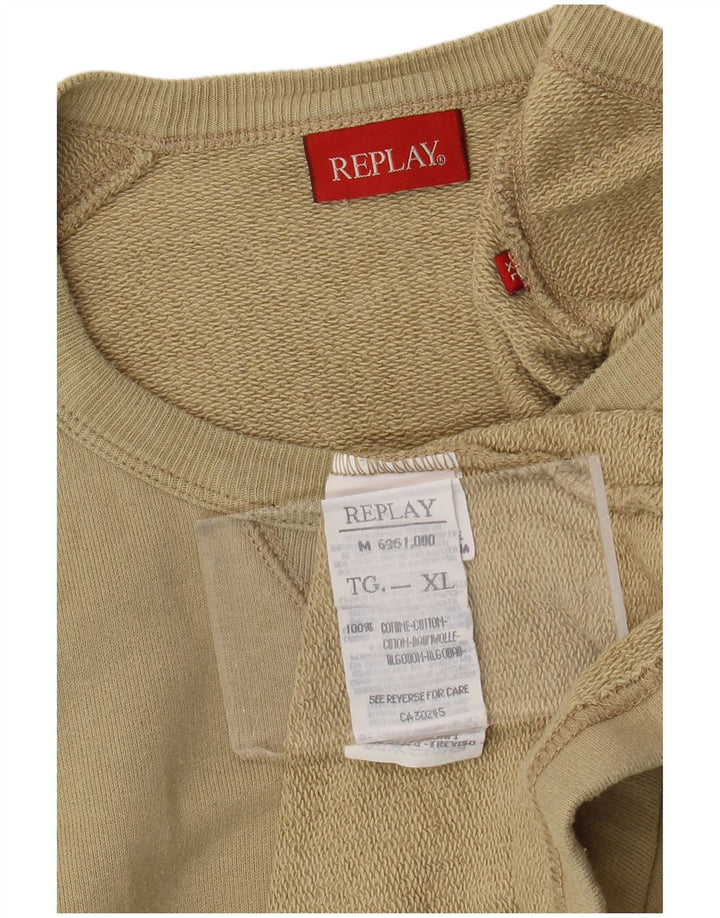 REPLAY Mens Sweatshirt Jumper XL Khaki Colourblock Cotton
