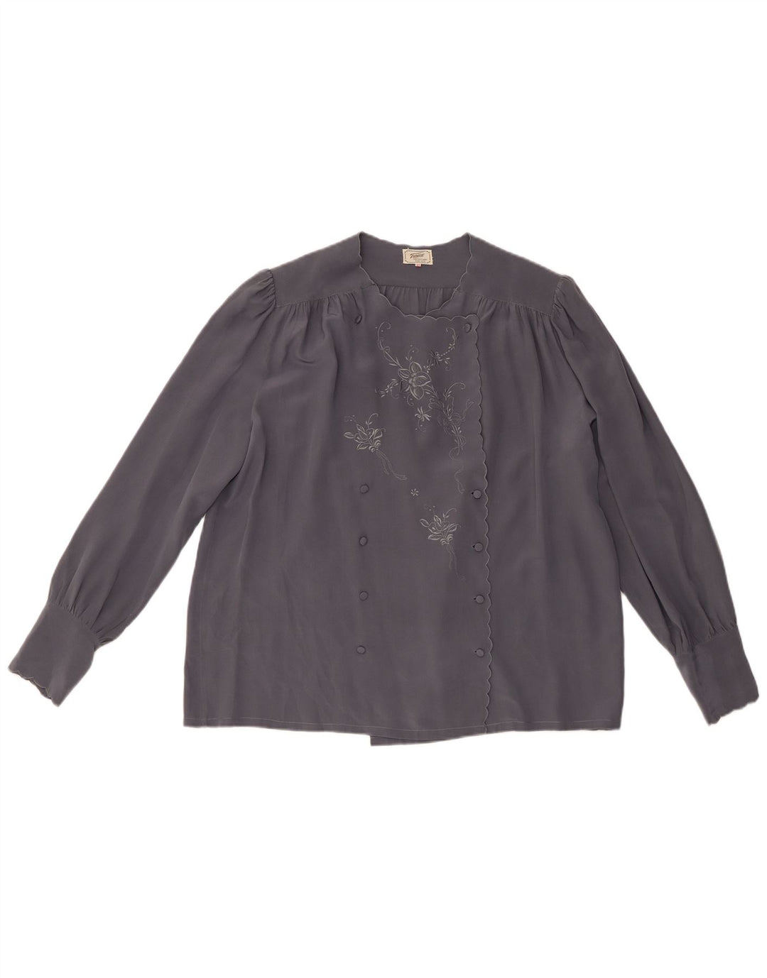 Tramo Womens Double Breasted Shirt Blouse EU 42 Large Grey Floral Silk