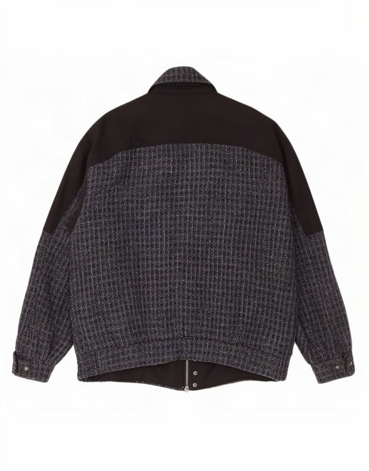 Vintage Mens Bomber Jacket IT 54 2XL Grey Check Wool