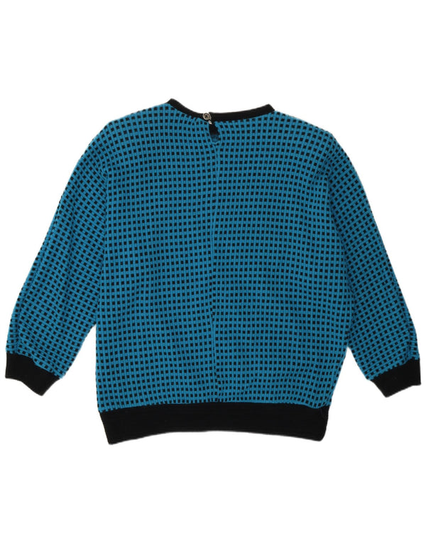 Vintage Womens Crew Neck Jumper Sweater EU 46 XL Blue Geometric Retro