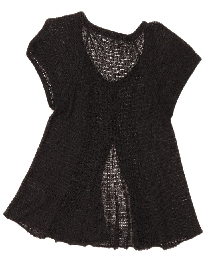 Marks & Spencer Womens Short Sleeve Cardigan Top UK 14 Medium Black Linen
