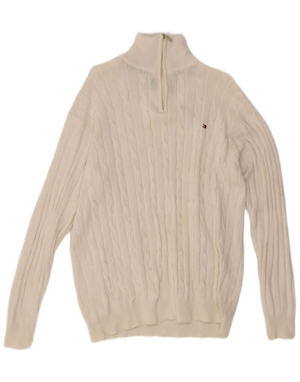 Tommy Hilfiger Mens Zip Neck Jumper Sweater Large White Cotton