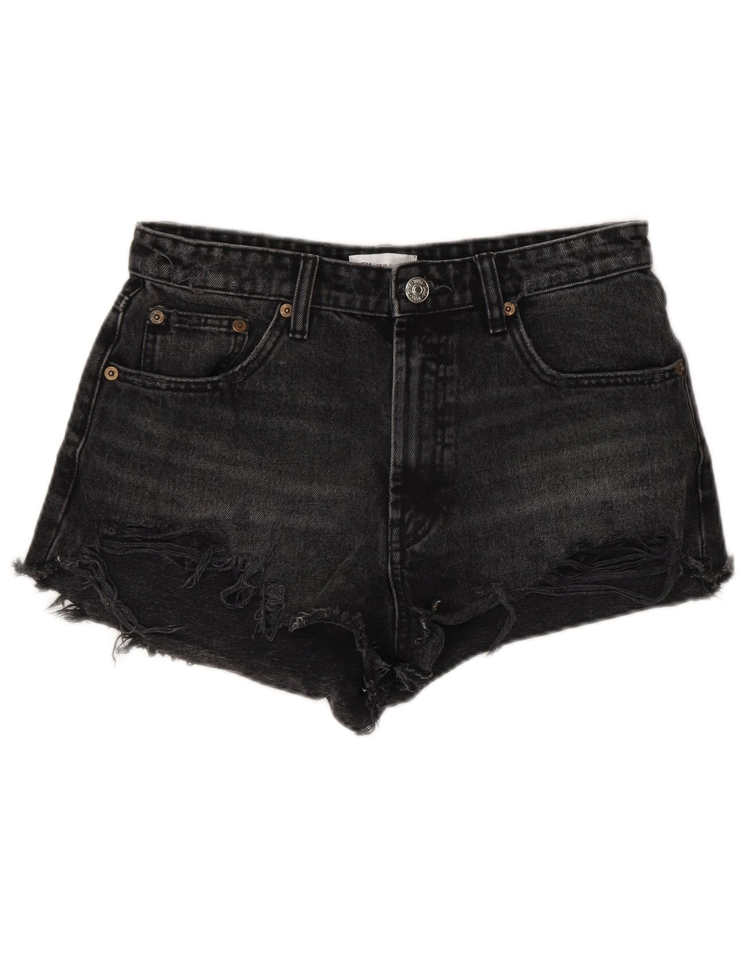 Zara Womens Distressed Denim Shorts EU 38 Small W28  Black Cotton