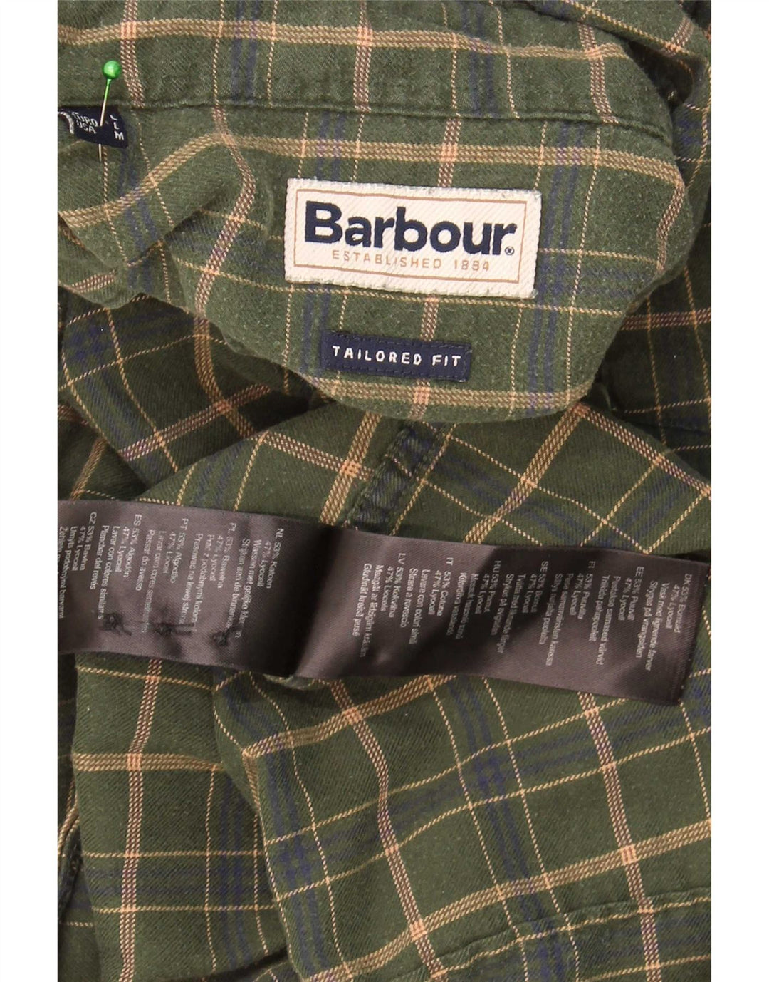 Barbour Mens Tailored Fit Shirt Large Khaki Check Cotton