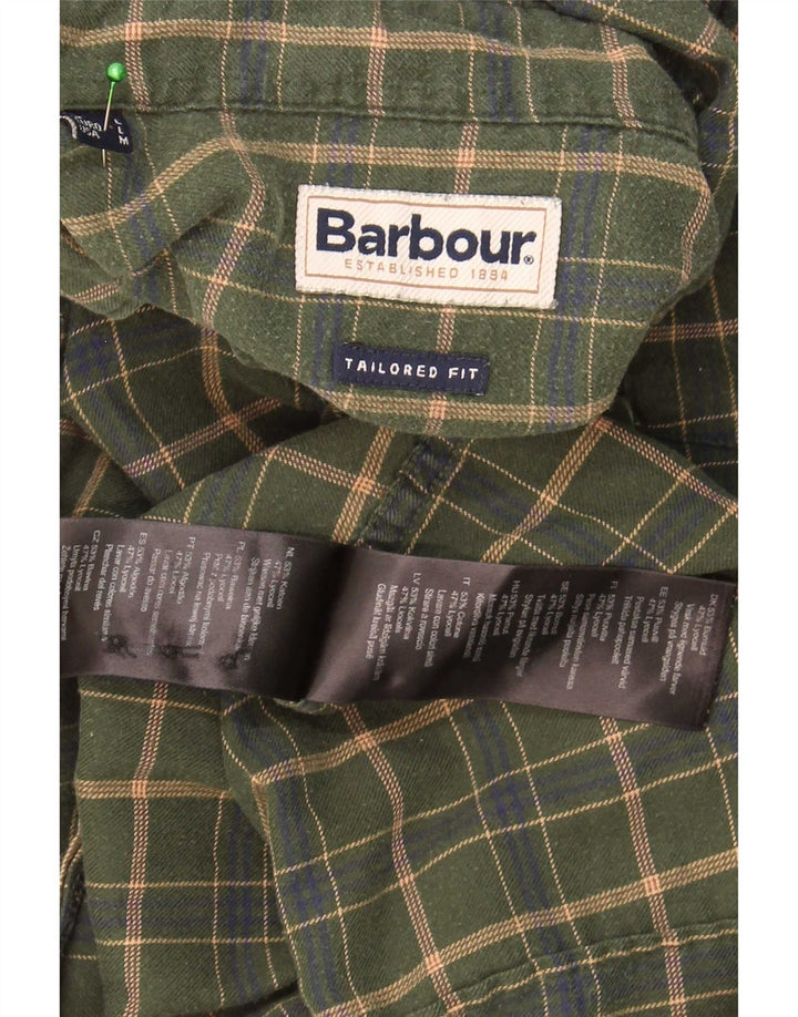 Barbour Mens Tailored Fit Shirt Large Khaki Check Cotton