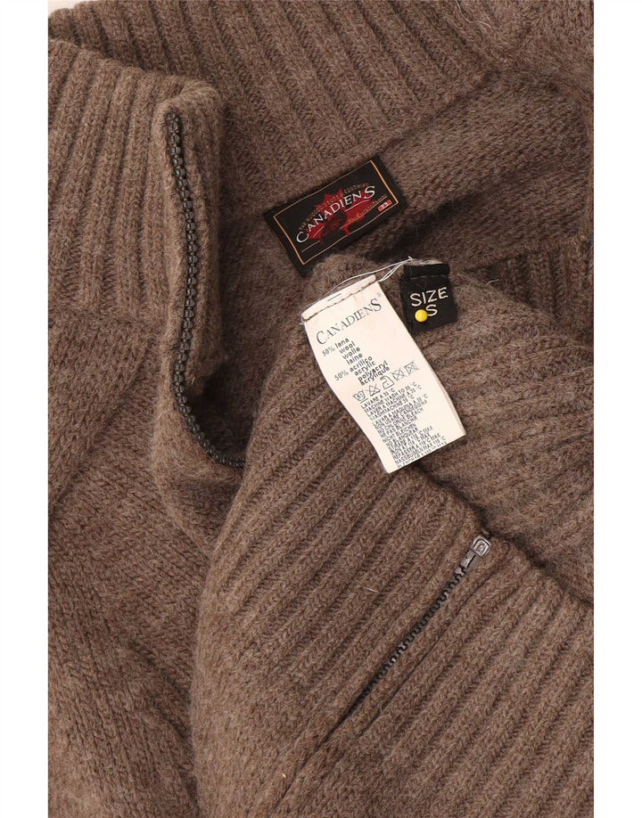 Canadiens Womens Oversized Full Zip Cardigan Sweater UK 10 Small Brown Wool