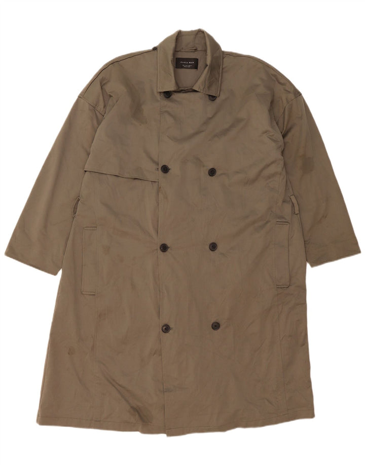 Zara Mens Trench Coat UK 36 Small Khaki Polyester