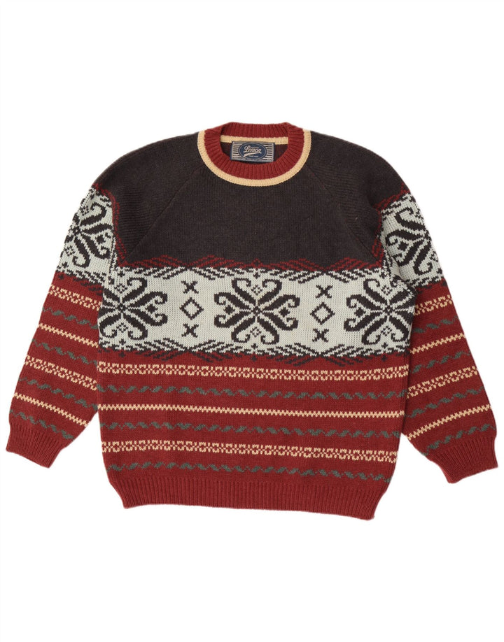 Lemon Mens Crew Neck Jumper Sweater XL Multicoloured Fair Isle Wool