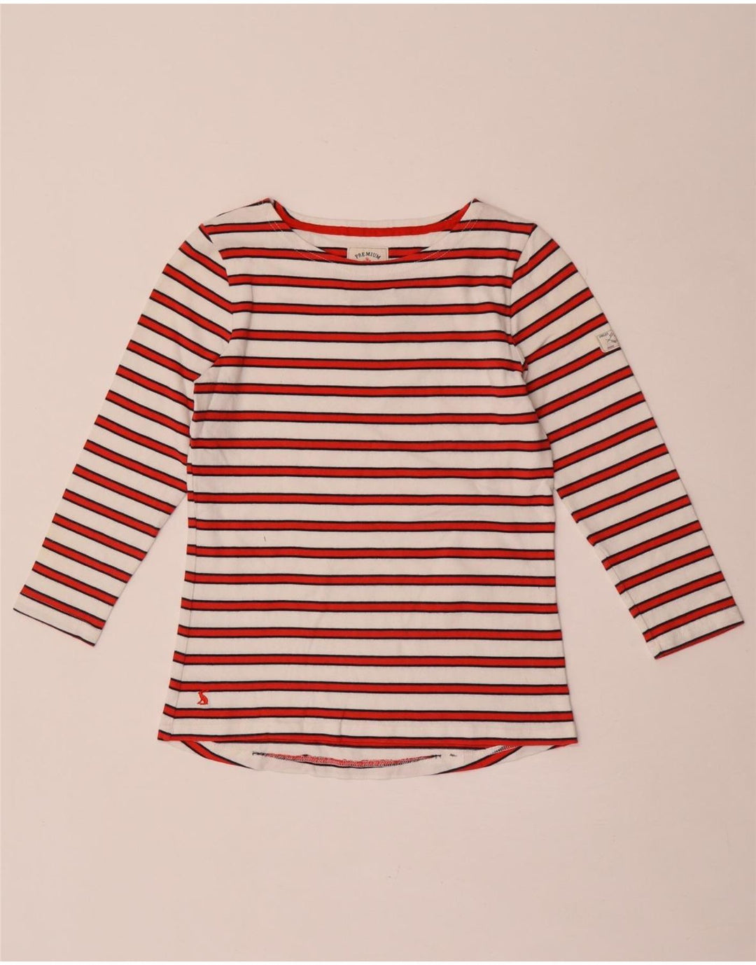 Joules Womens Top 3/4 Sleeve UK 8 Small White Striped Cotton