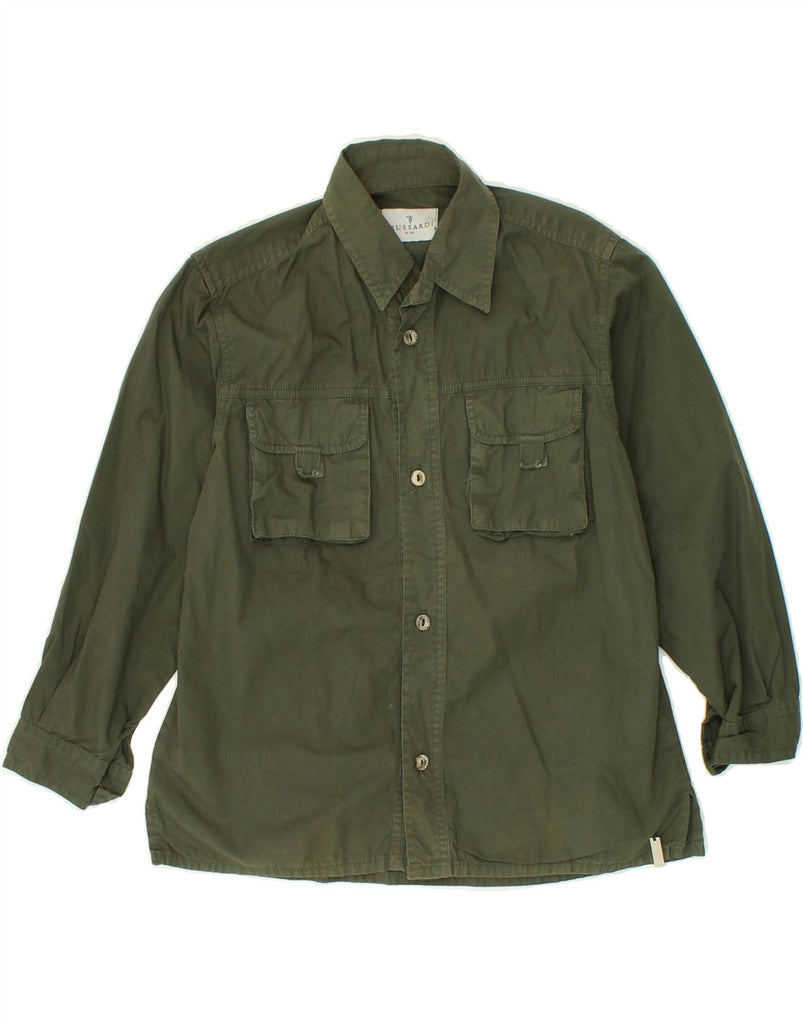 TRUSSARDI Boys Shirt 6-7 Years Khaki Cotton Vintage Trussardi and Second-Hand Trussardi from Messina Hembry 