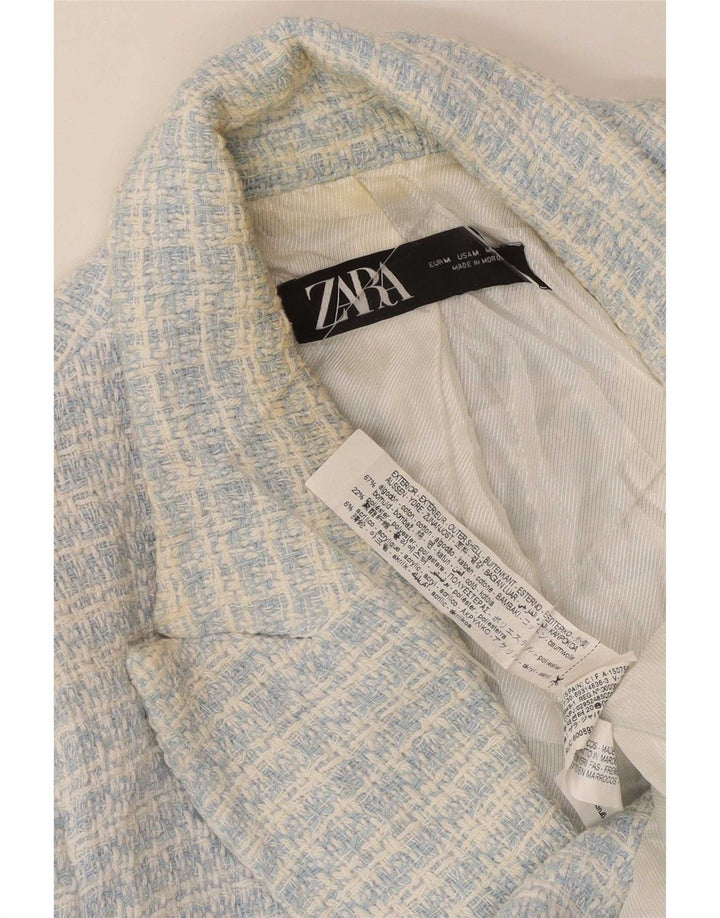 Zara Womens Double Breasted Blazer Jacket UK 12 Medium Blue Check Cotton