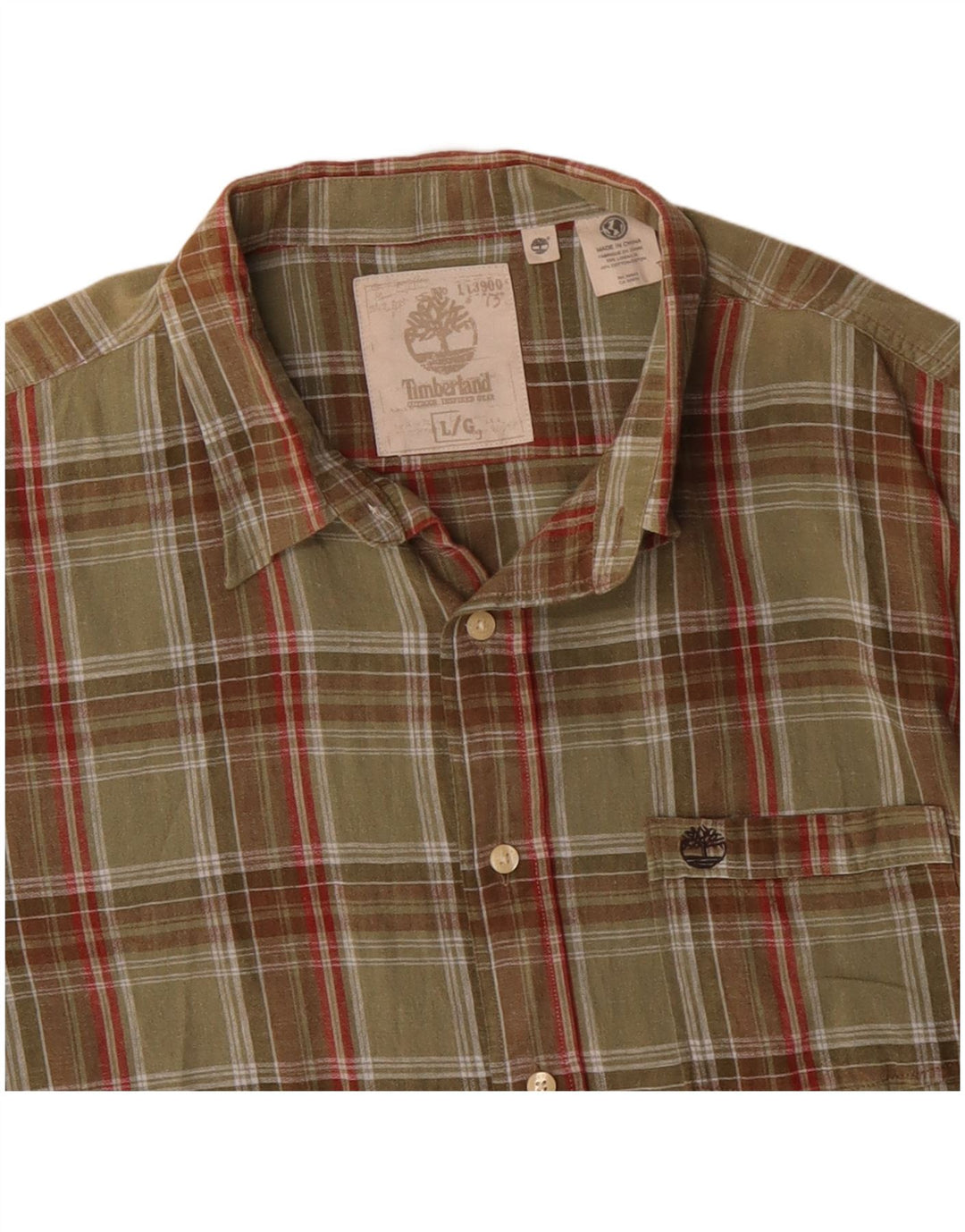 Timberland Mens Short Sleeve Shirt Large Khaki Check Cotton Classic
