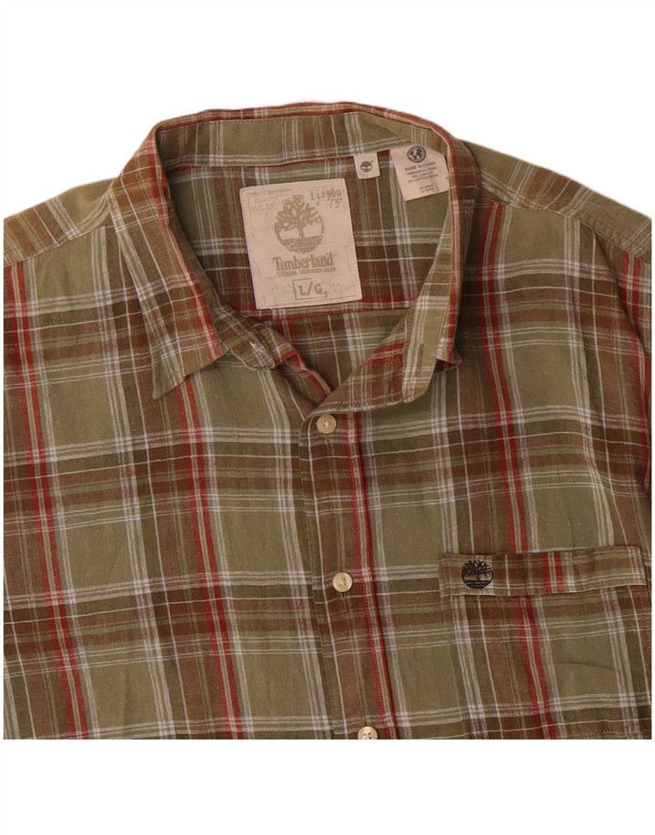 Timberland Mens Short Sleeve Shirt Large Khaki Check Cotton Classic